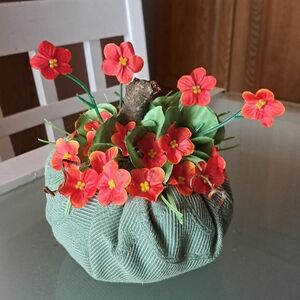 Decorative Floral Pumpkin with Red Flowers 20" Around